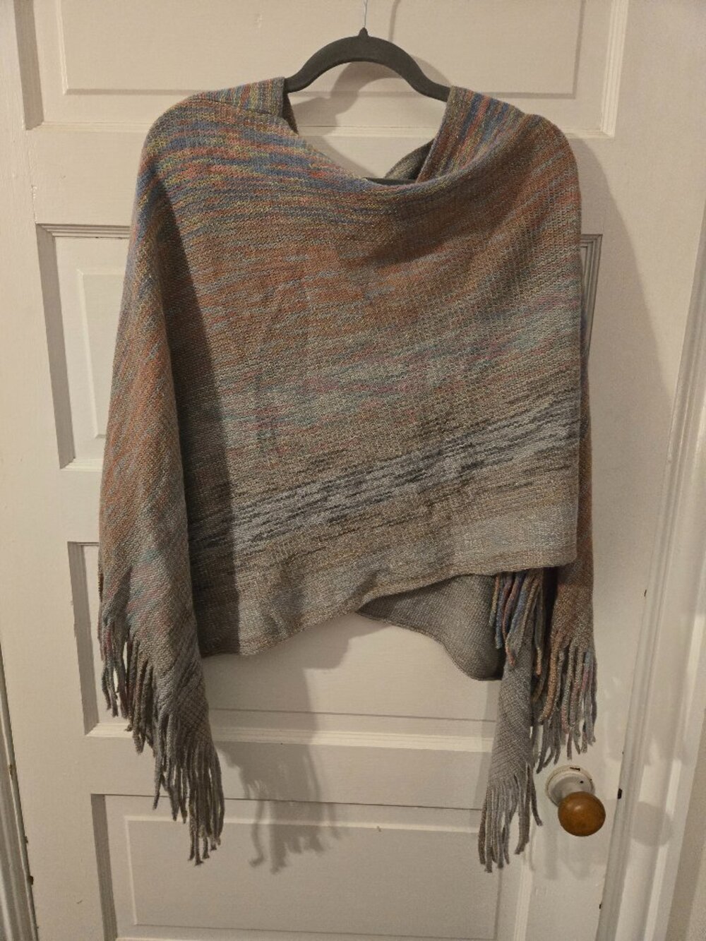 Asymmetrical Multi-Color Poncho with Tassel Fring